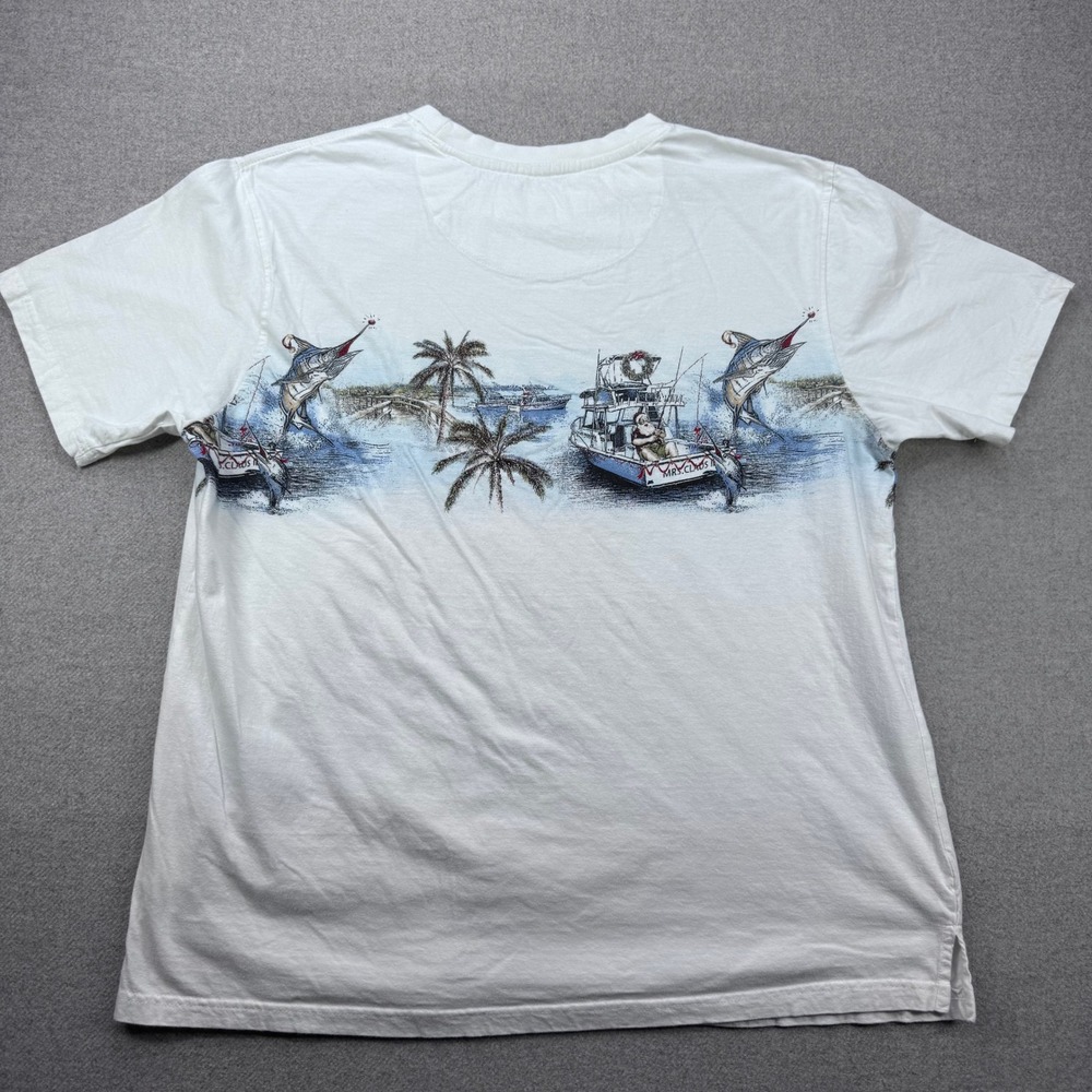 Clearwater Outfitters Christmas T Shirt Mens Large Santa Marlin Fishing Boat - Picture 10 of 11